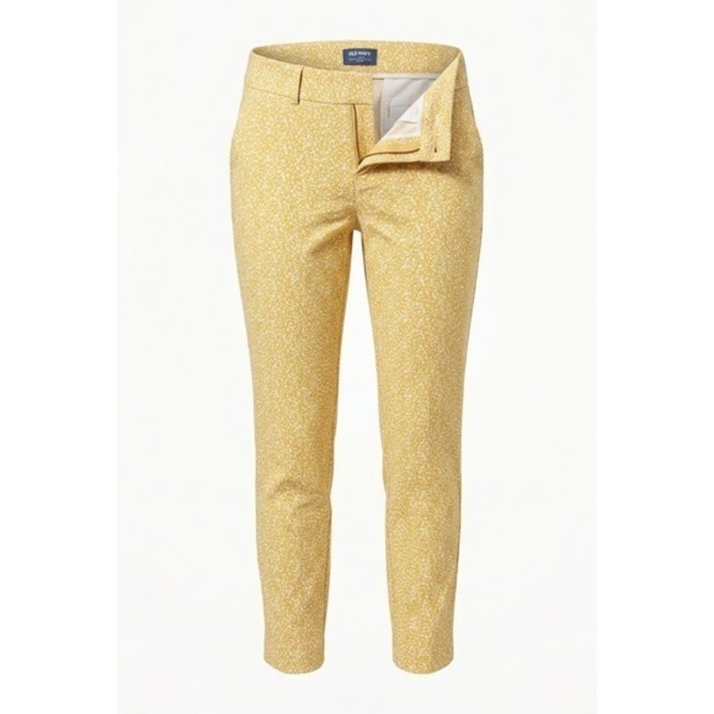Old Navy Pixie Mid-Rise Yellow Floral Leaf Print Ankle Pants Womens Size 0